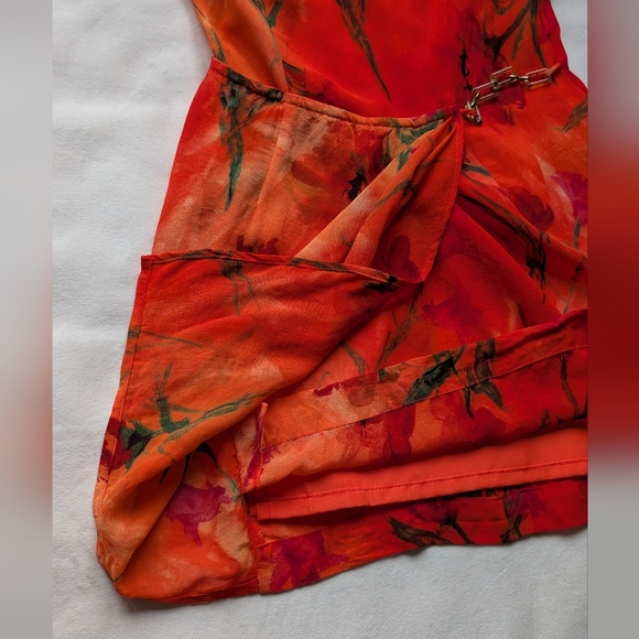 Vintage Joseph Ribkoff Floral Sheath Dress Orange Red Watercolor Print Size 8 - Picture 16 of 16